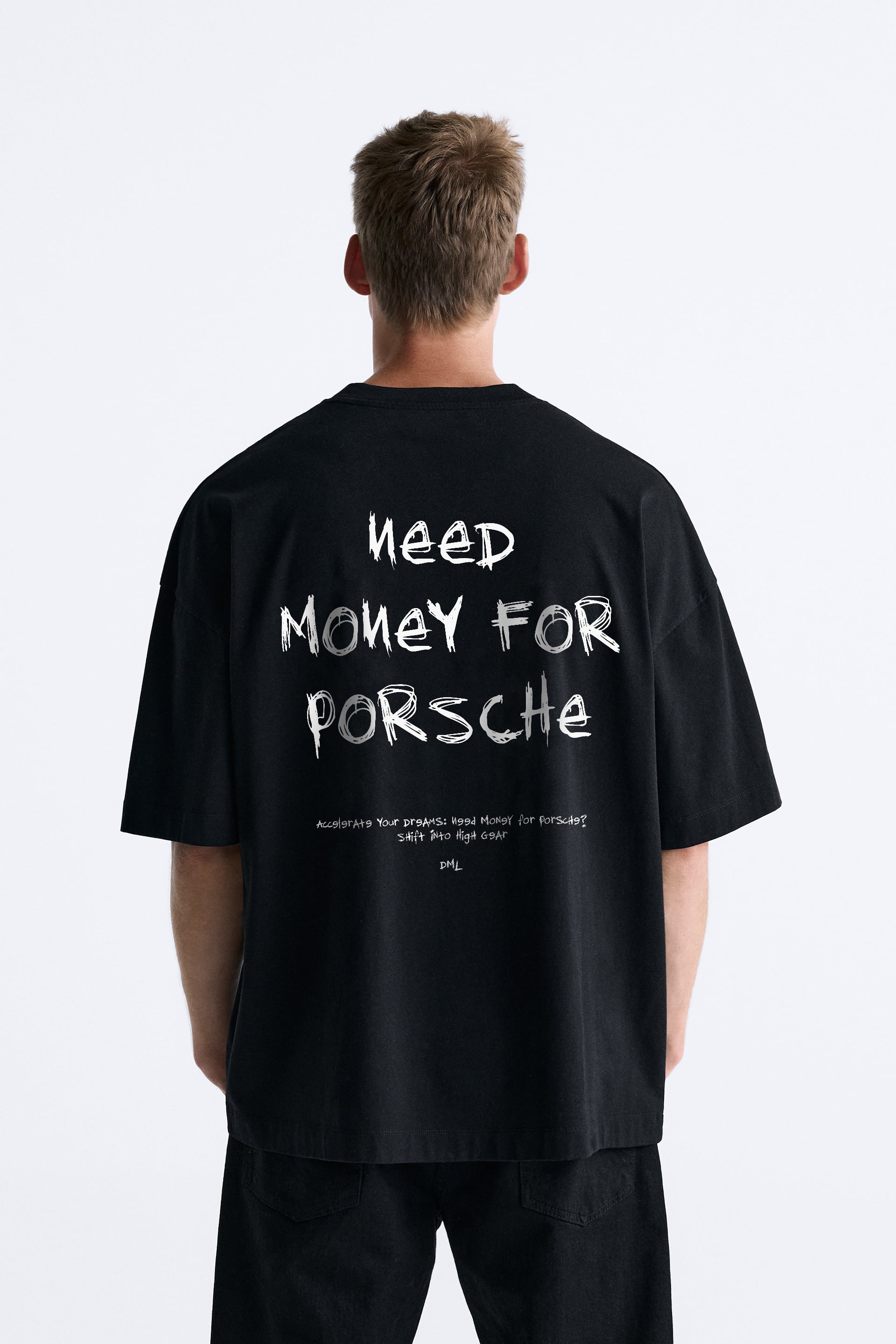 BLACK PORSCHE TSHIRT, FRENCH TERRY OVERSIZED T-SHIRT