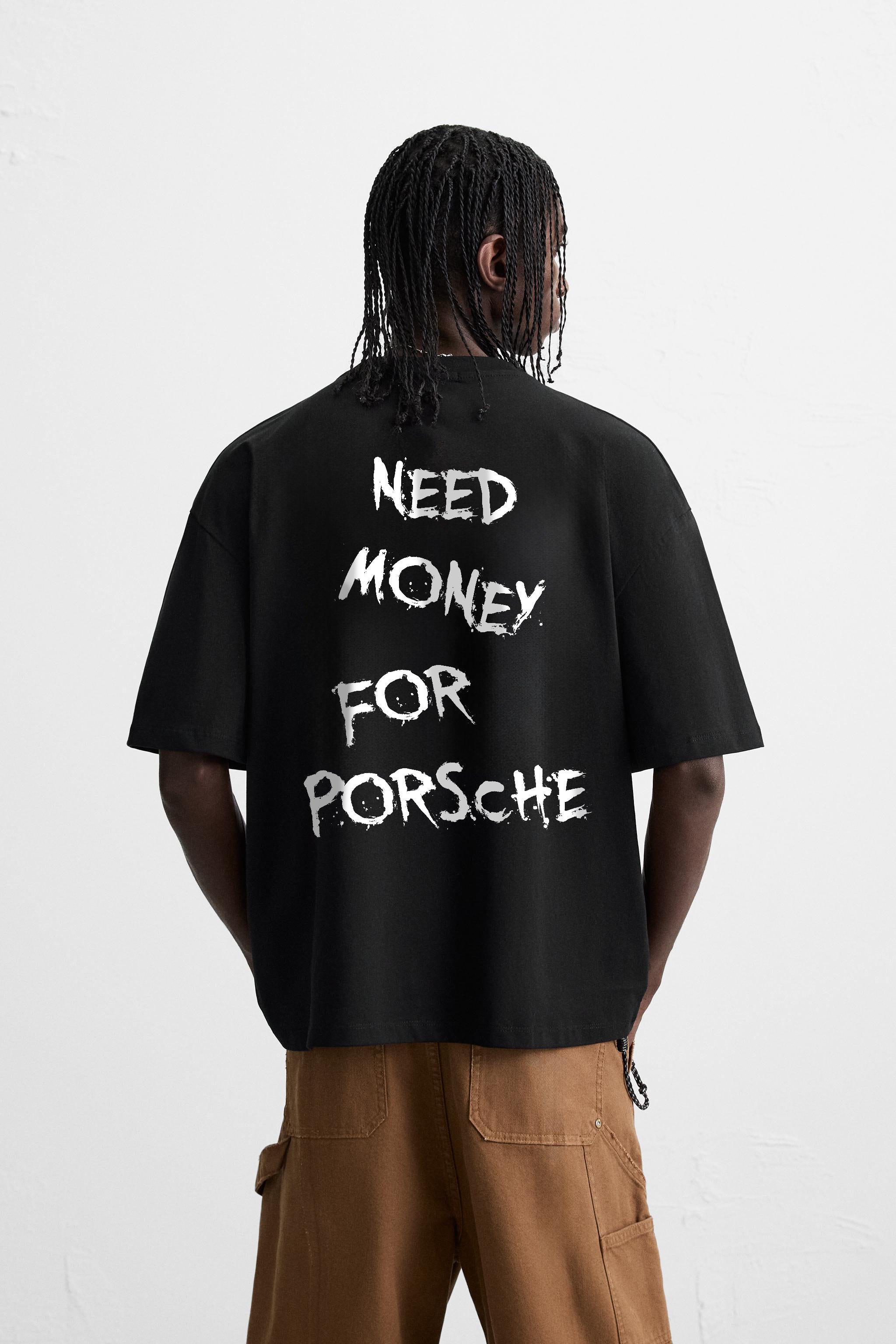 NEED MONEY FOR PORSCHE BLACK TERRYKNIT OVERSIZED TSHIRT