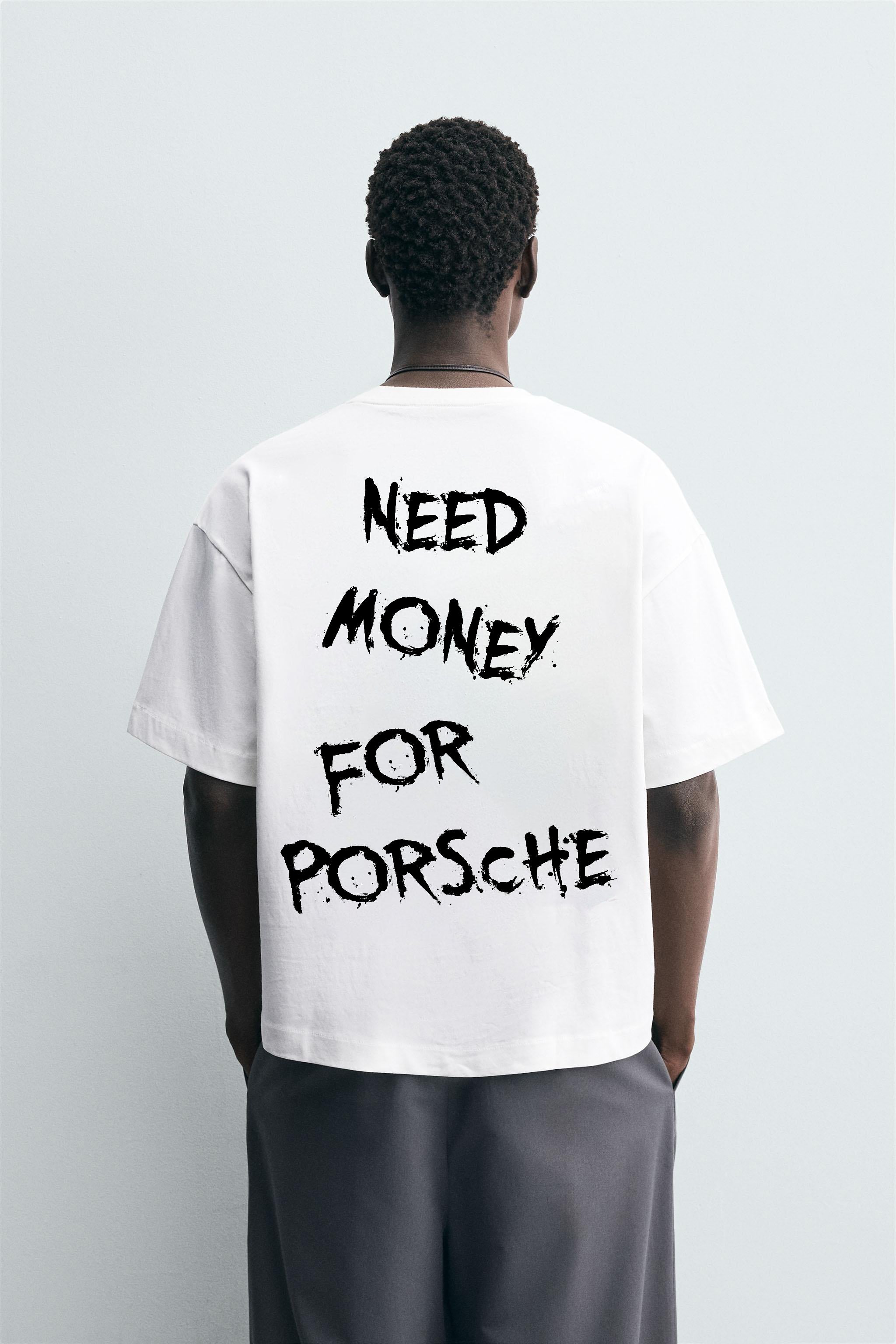 NEED MONEY FOR PORSCHE WHITE TERRYKNIT OVERSIZED TSHIRT