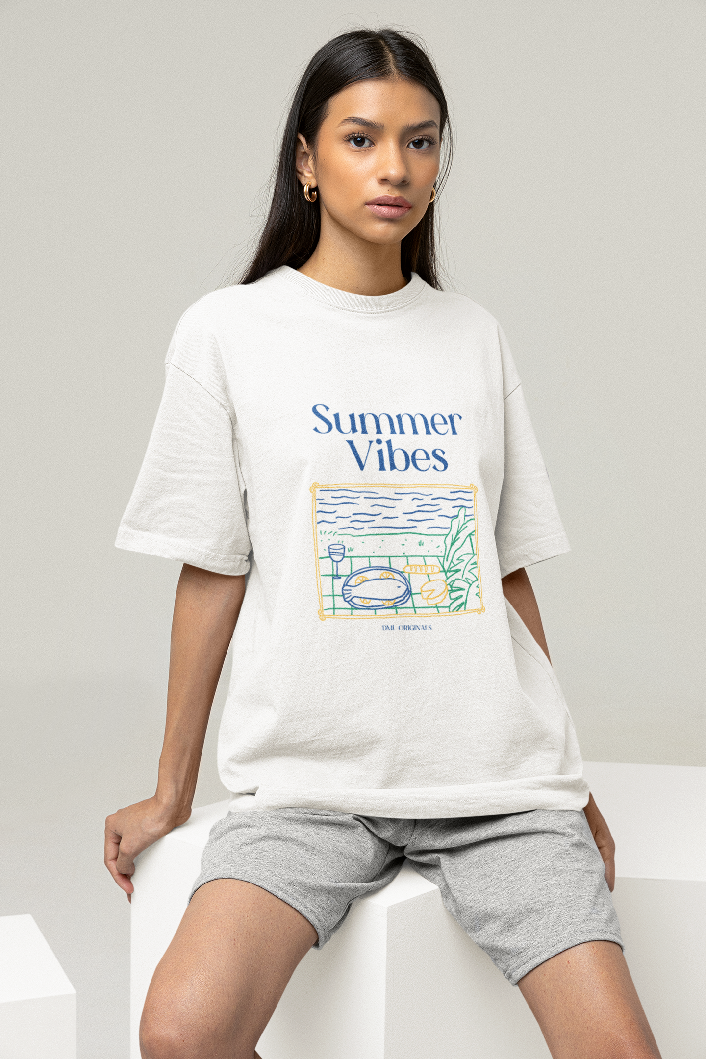 SUMMER VIBES WHITE OVERSIZED T-SHIRT