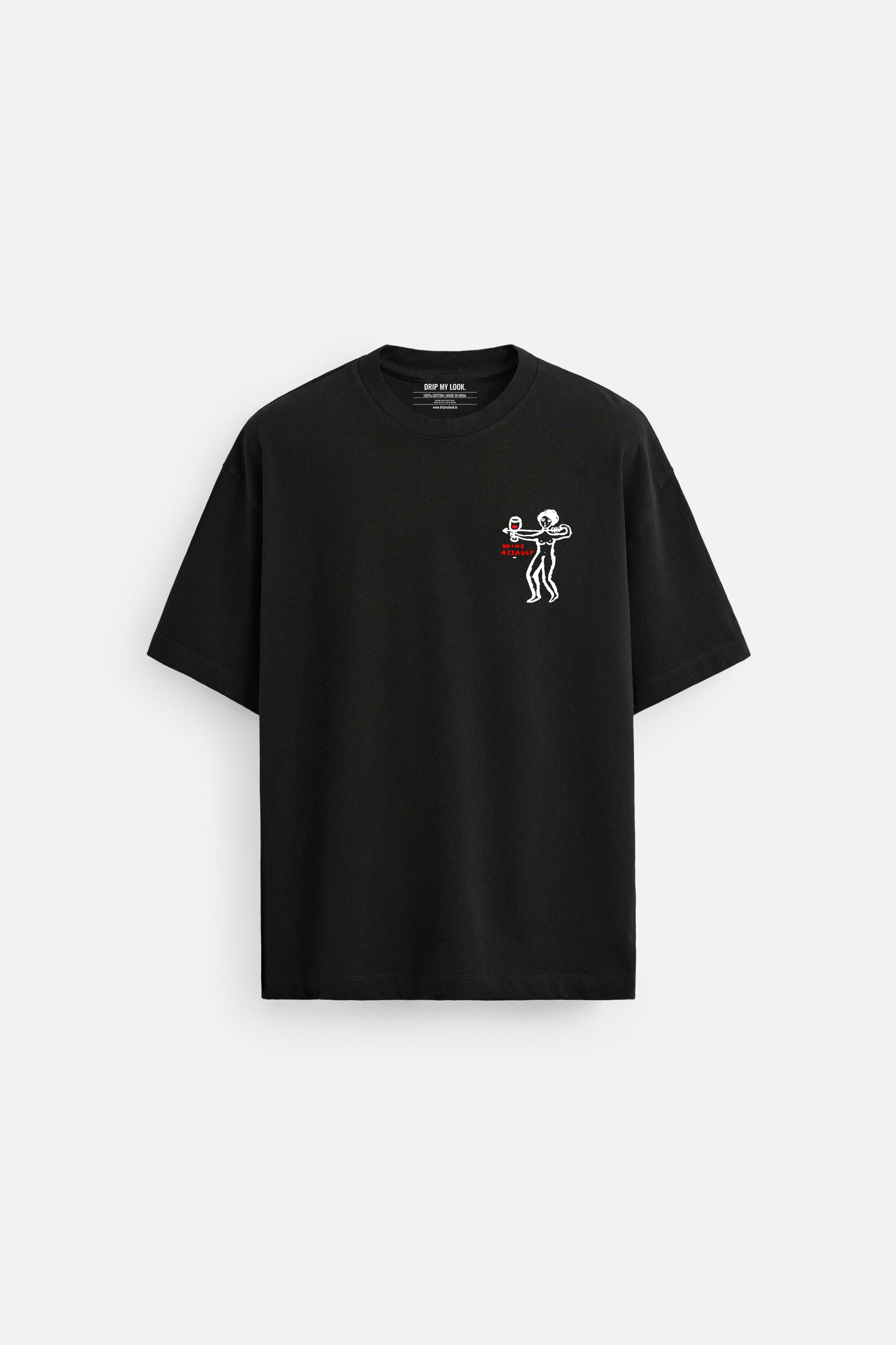 WINE ASSAULT BLACK LOOSEFIT TSHIRT