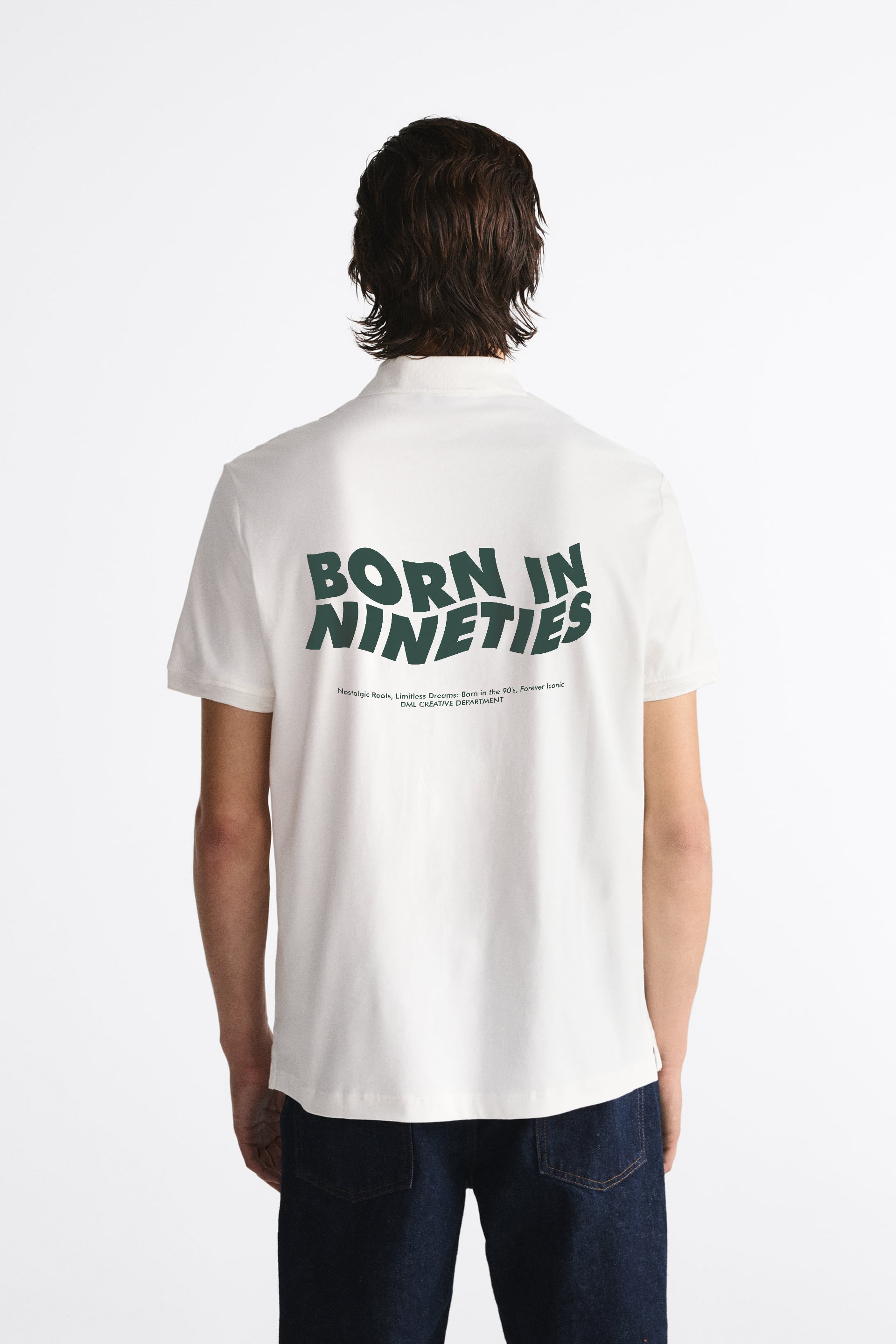 BORN IN NINETIES WHITE POLO SHIRT