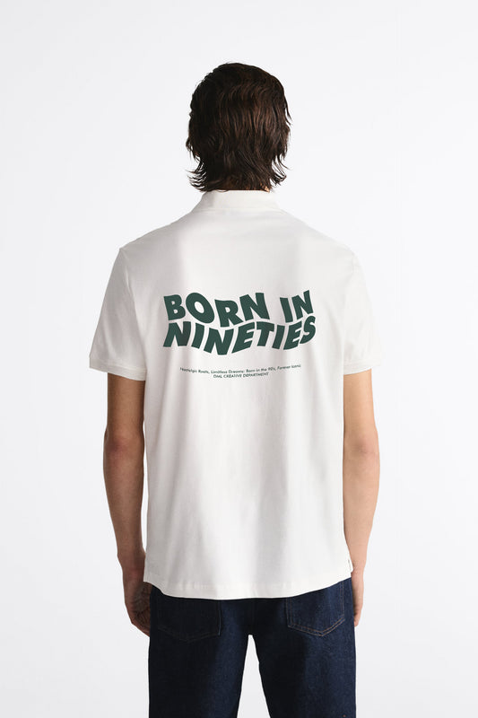 BORN IN NINETIES WHITE POLO SHIRT