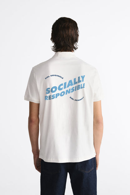 SOCIALLY RESPONSIBLE WHITE POLO SHIRT
