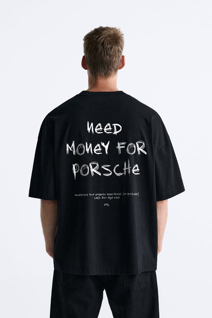 BLACK PORSCHE TSHIRT, FRENCH TERRY OVERSIZED T-SHIRT