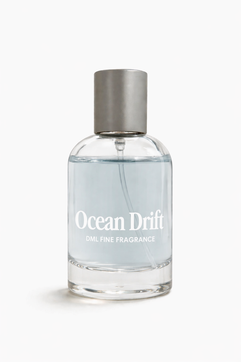 Perfume bottle labeled 'Ocean Drift' on a white background