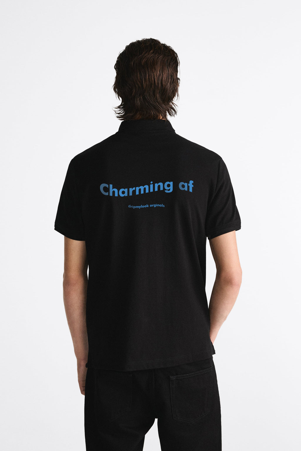 CHARMING AF BLACK POLO SHIRT