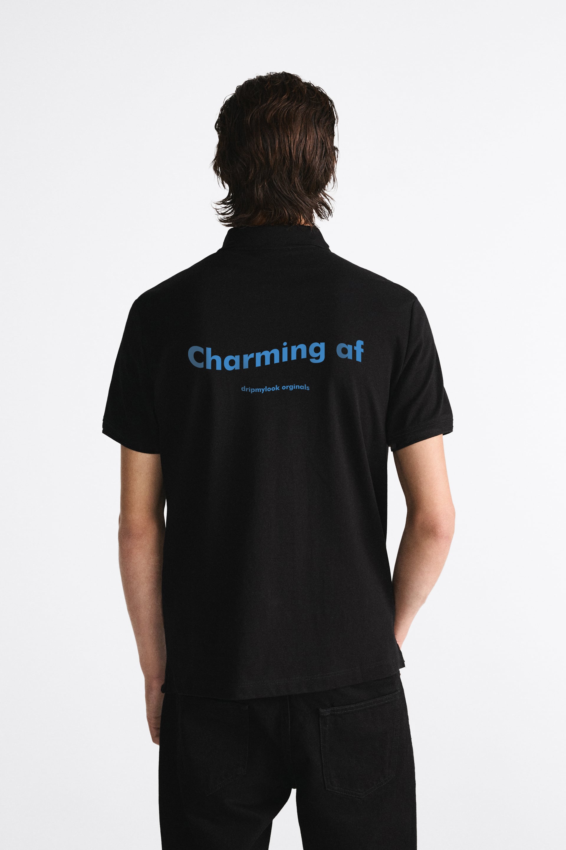 CHARMING AF BLACK POLO SHIRT
