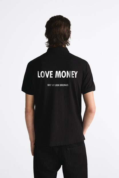 LOVE MONEY BLACK POLO SHIRT