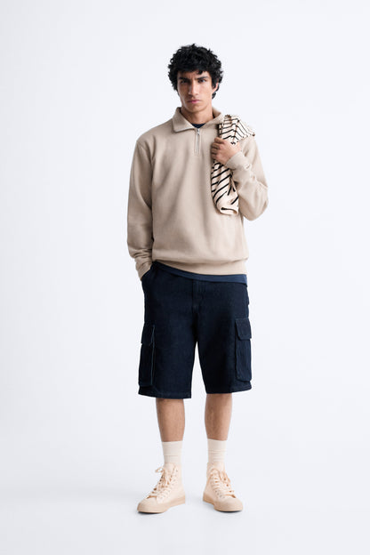SAND HALF ZIP SWEATSHIRT