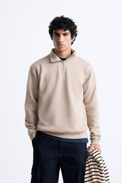SAND HALF ZIP SWEATSHIRT