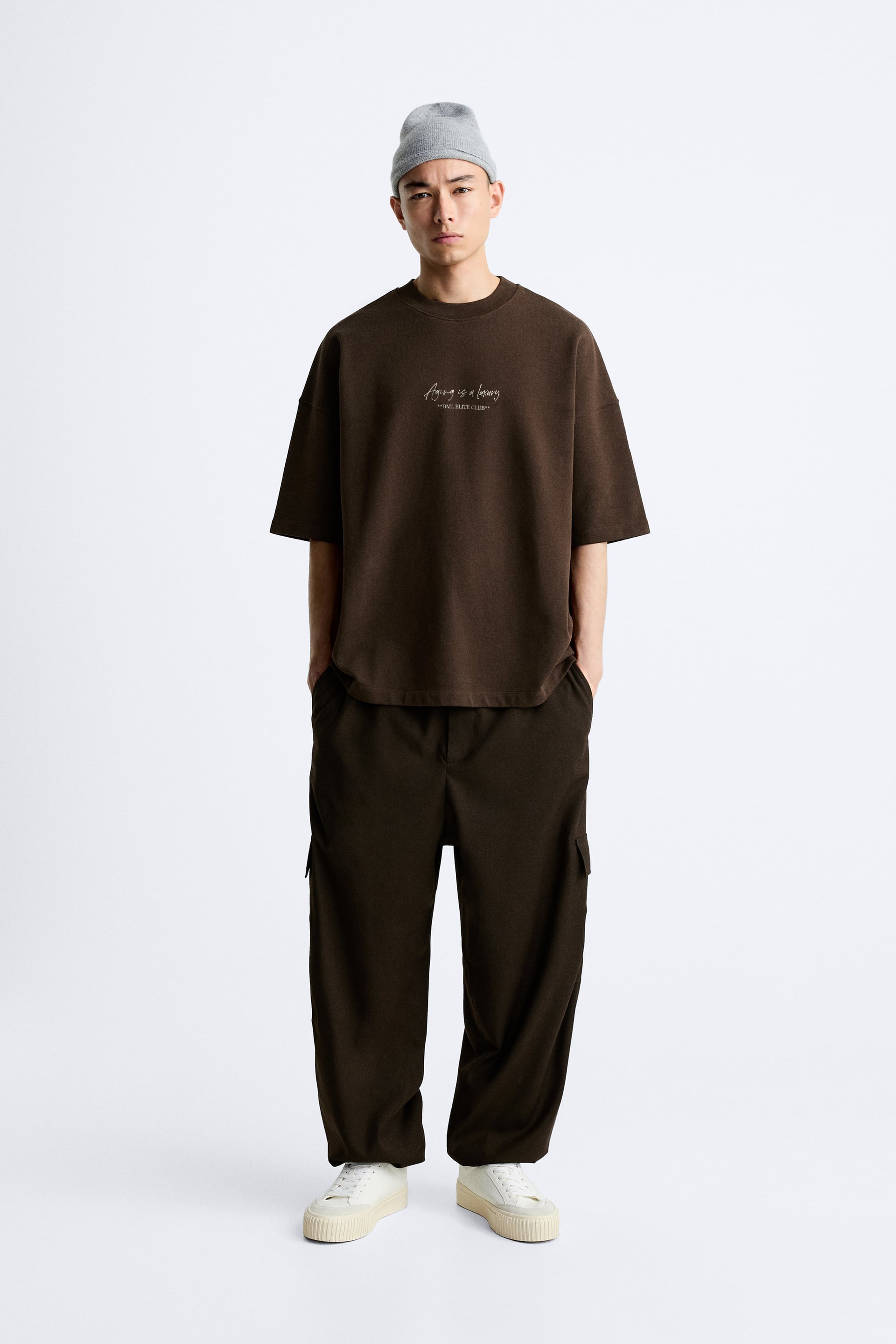 BROWN- AGING IS A LUXURY FRENCH TERRY OVERSIZED T-SHIRT