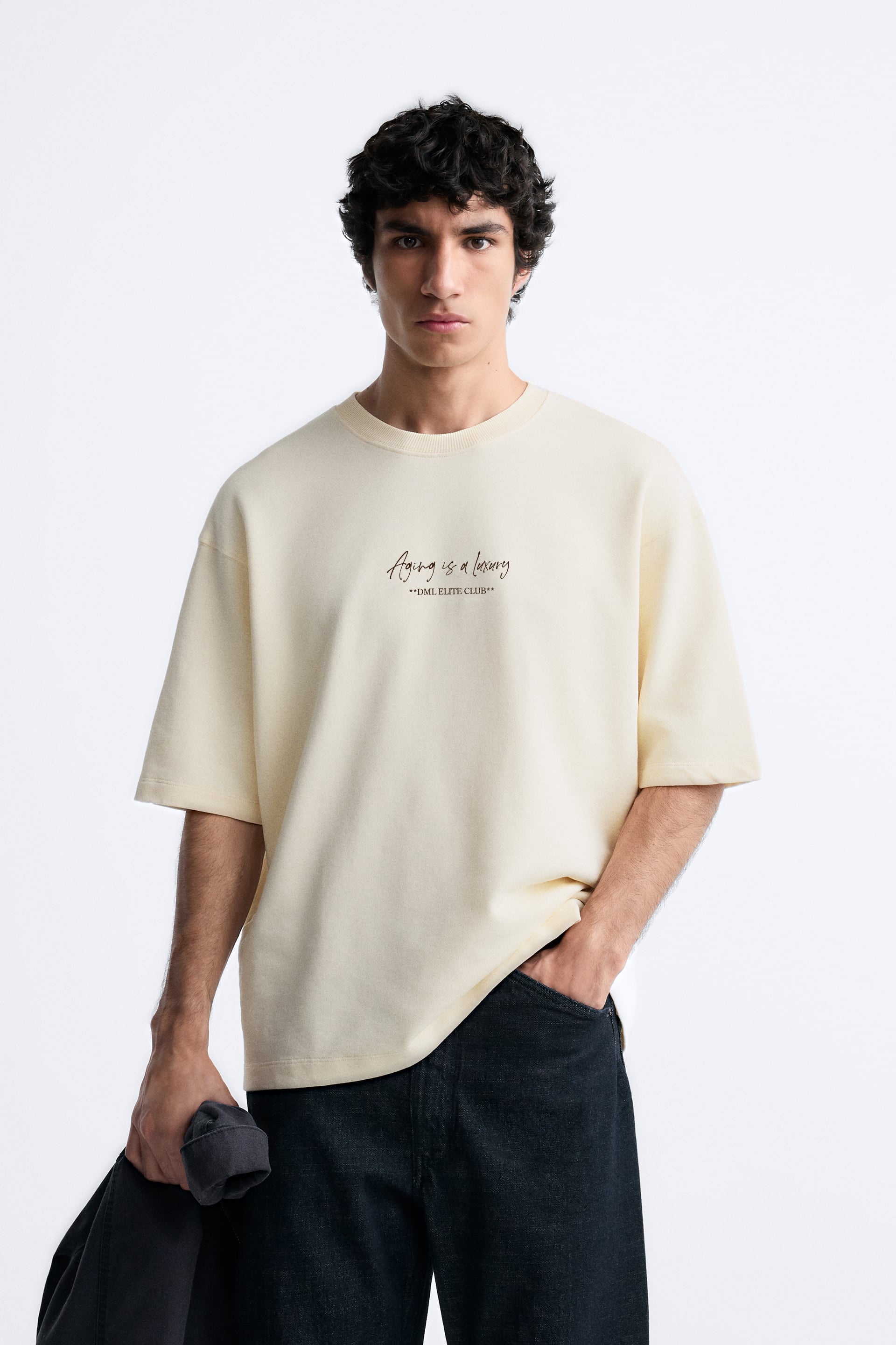 IVORY - AGING IS A LUXURY FRENCH TERRY OVERSIZED T-SHIRT