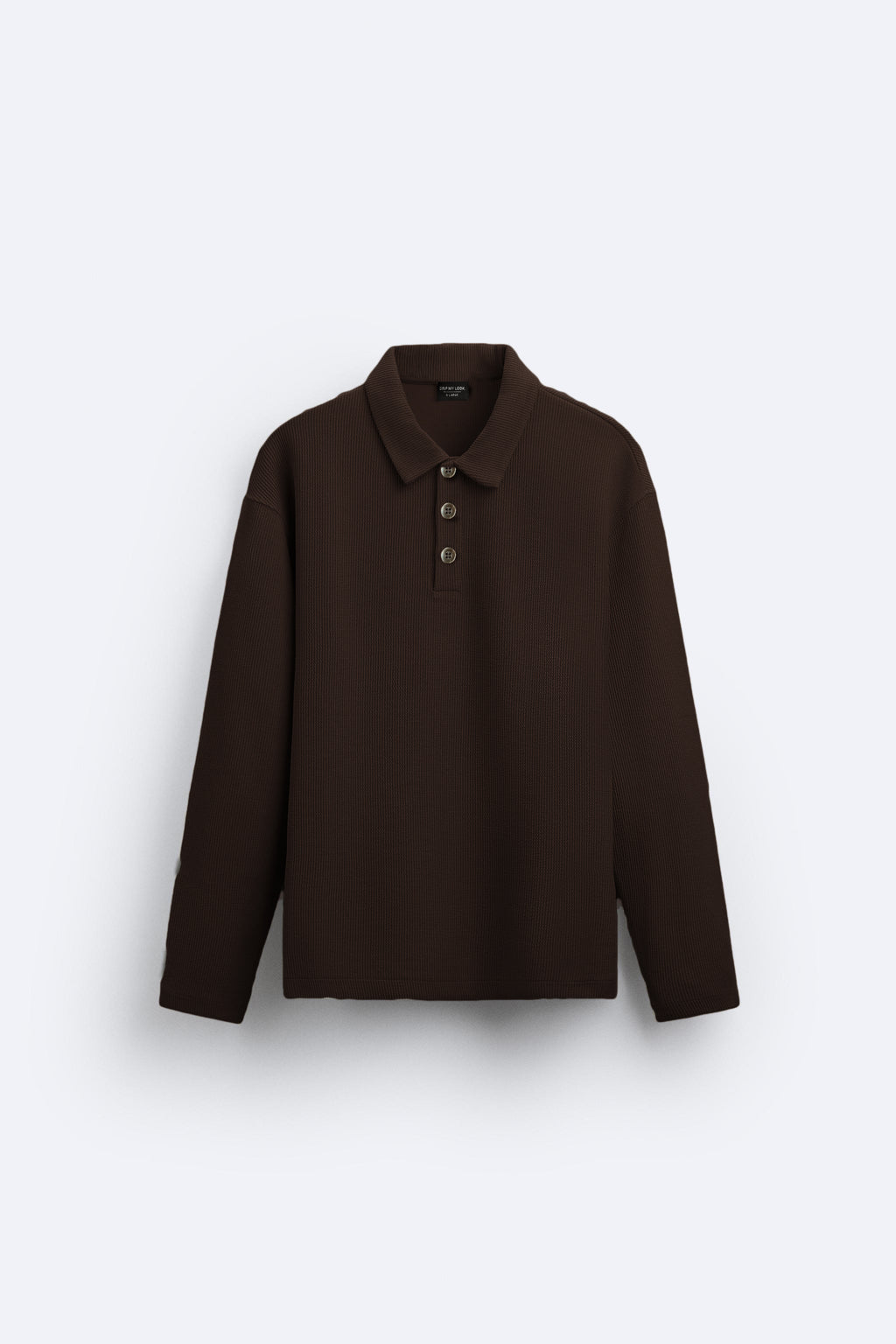 CAMEL CORD TEXTURED LONG SLEEVE POLO SHIRT