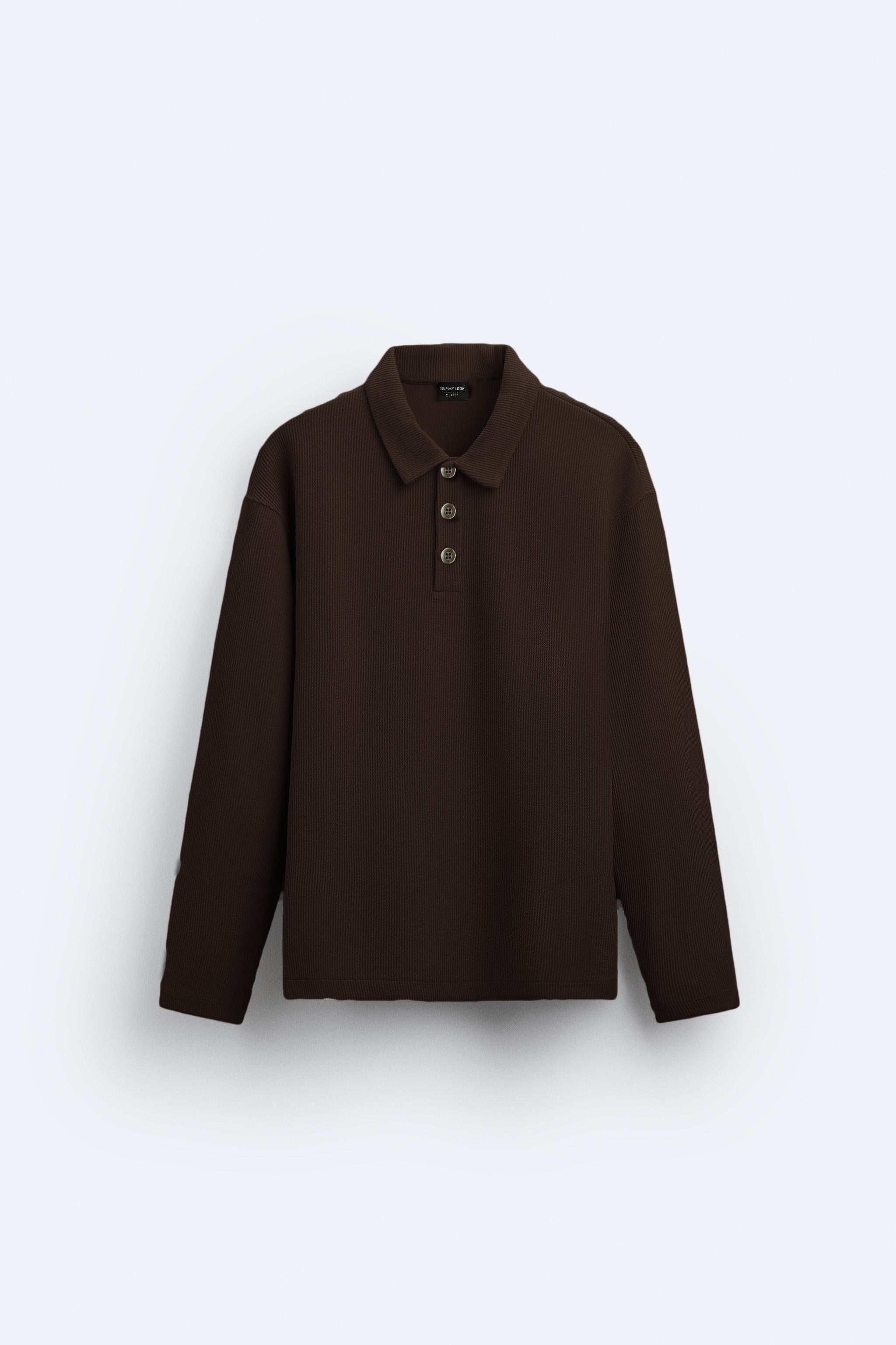 CAMEL CORD TEXTURED LONG SLEEVE POLO SHIRT