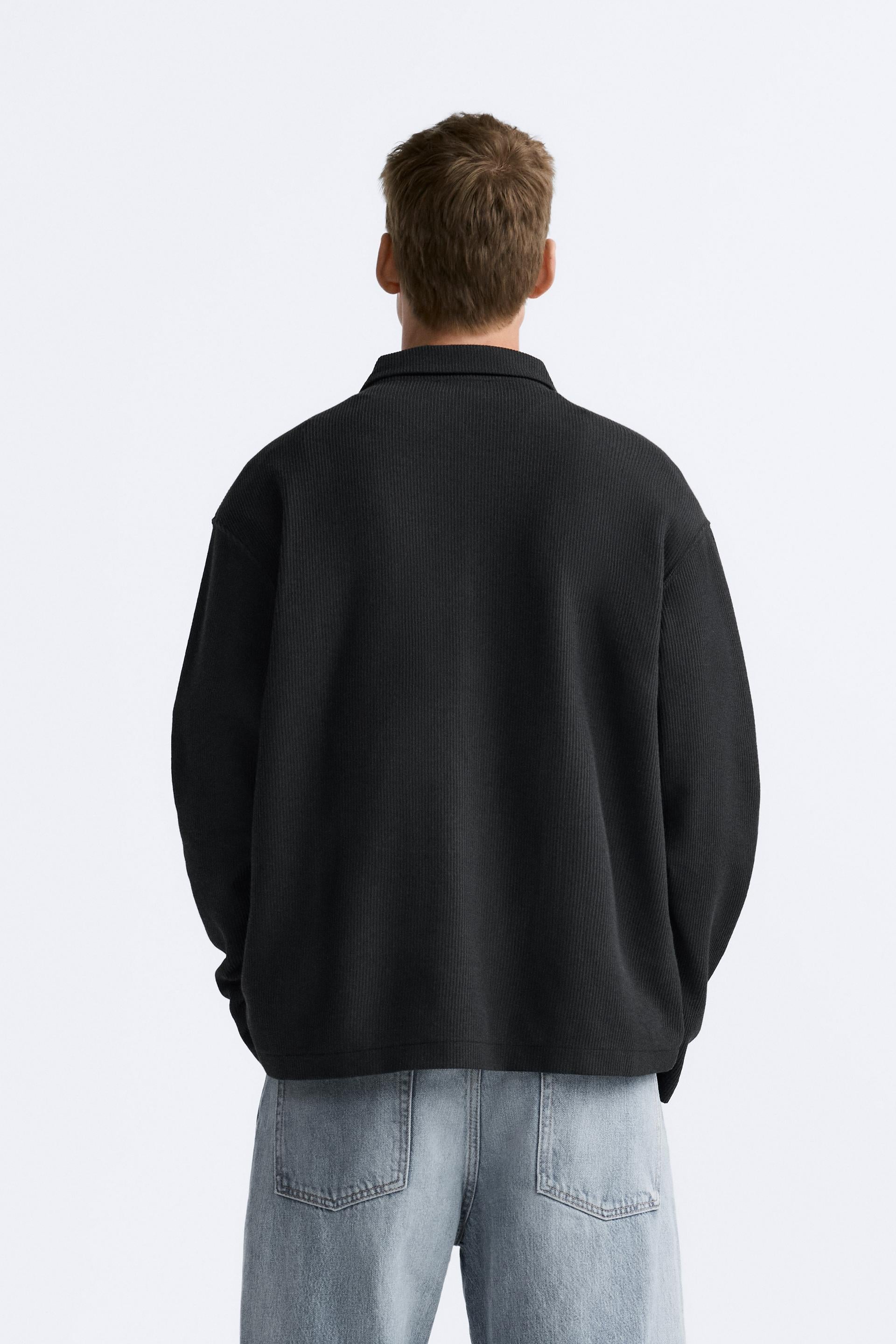 COAL CORD TEXTURED LONG SLEEVE POLO SHIRT