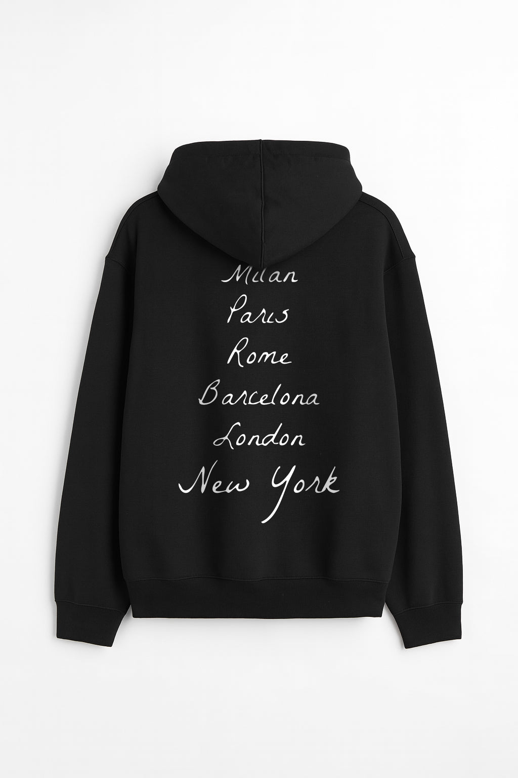 AROUND THE WORLD UNISEX BLACK OVERSIZED HOODIE