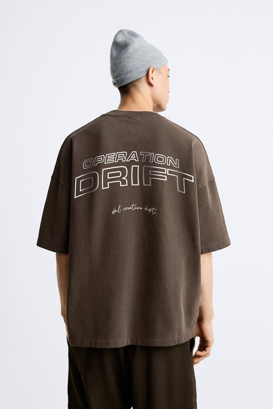 OPERATION DRIFT BROWN PREMIUM LOOP KNIT TERRY OVERSIZED T-SHIRT