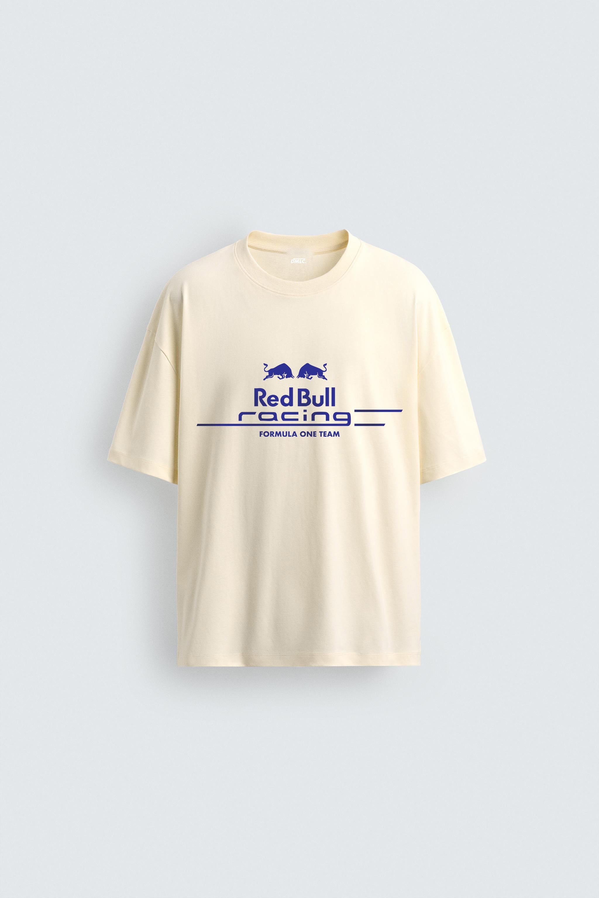 Beige t-shirt with Red Bull Racing logo on a light gray background