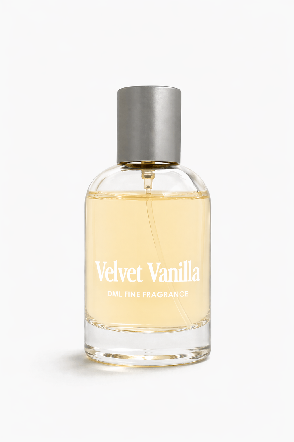 Perfume bottle labeled 'Velvet Vanilla' on a white background