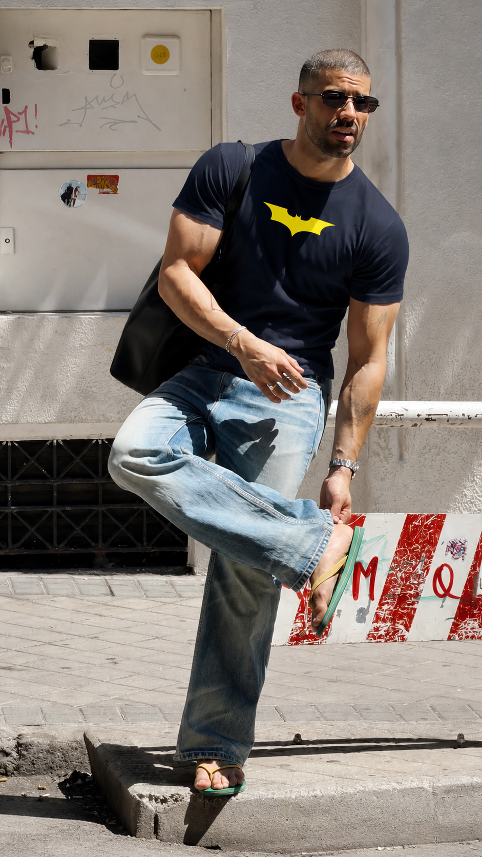 BATMAN UNISEX STRETCH NAVY TSHIRT