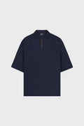 SUPER NAVY SOFT PIQUE KNIT OVERSIZED ZIP POLO SHIRT