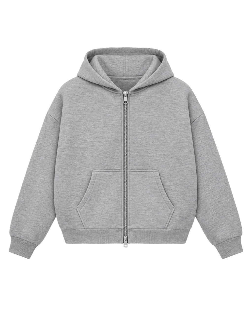 Grey Boxy Dual Zipper Hoodie Front Design