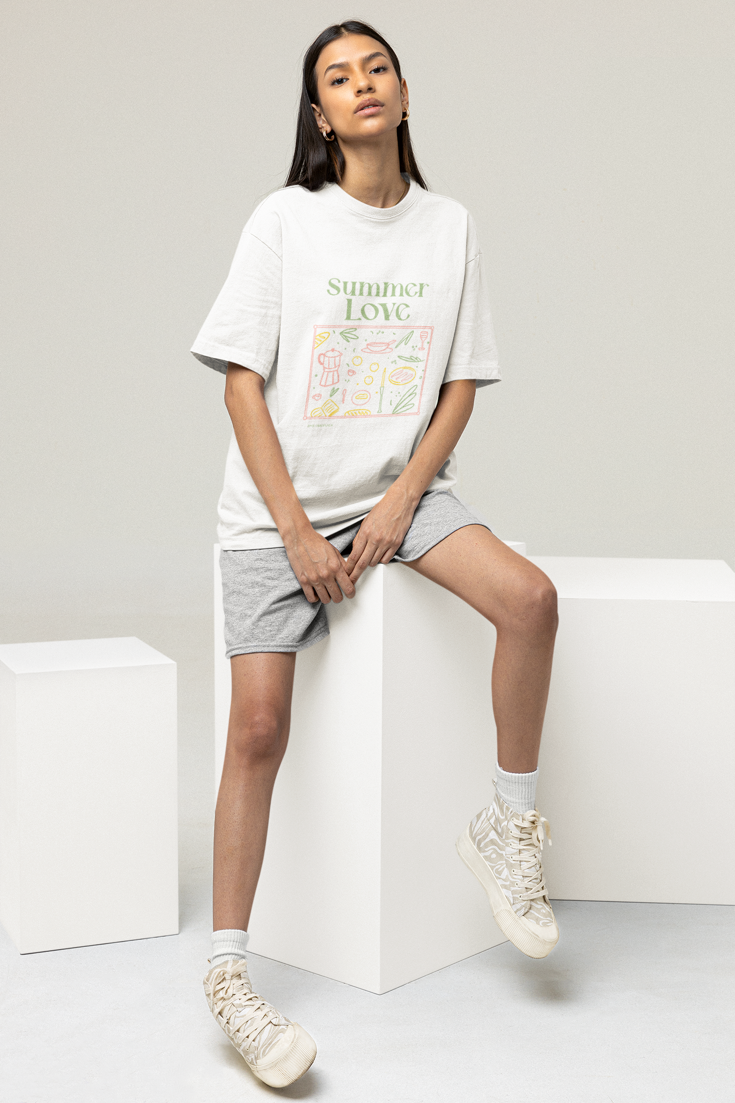 SUMMER LOVE WHITE OVERSIZED T-SHIRT
