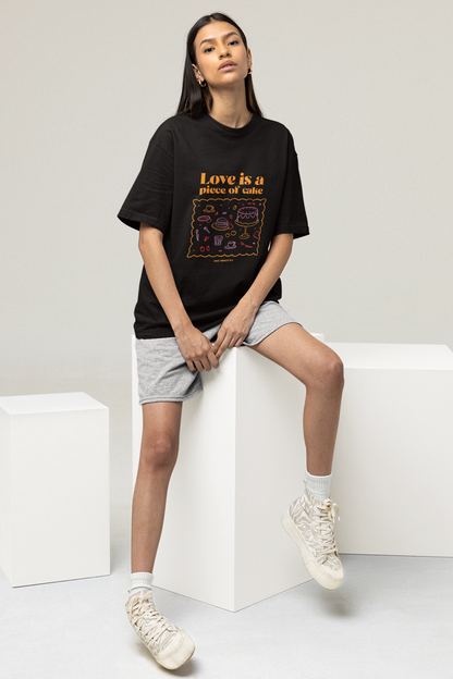 PIECE OF CAKE BLACK OVERSIZED T-SHIRT