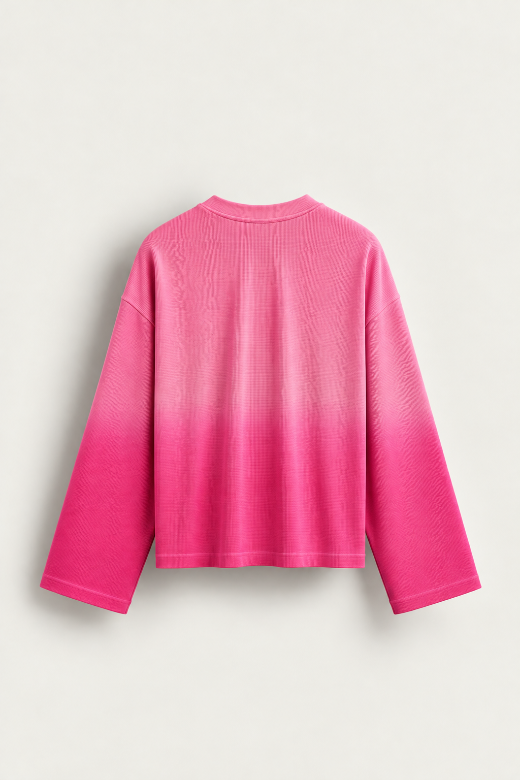FUSHSIA OMBRE WAFFLE BOXY FIT FULL SLEEVE TSHIRT