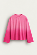 FUSHSIA OMBRE WAFFLE BOXY FIT FULL SLEEVE TSHIRT