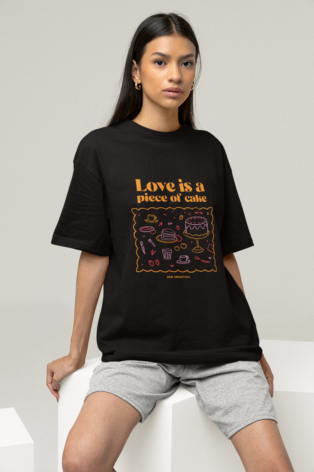 PIECE OF CAKE BLACK OVERSIZED T-SHIRT